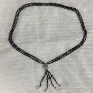Vintage Black Faux Pearl Beaded Tassel Necklace Statement Bib Necklace